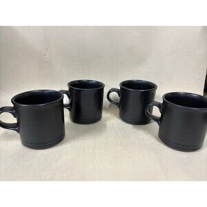 Pfaltzgraff  Black Mug Set‎ Of 4 Made In USA Midnight Sun Coffee Cup
